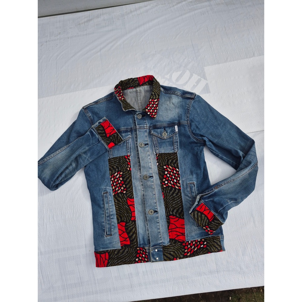 Peacebird Men Patchwork Denim Trucker Jacket Blue Medium Y2K Streetwear
